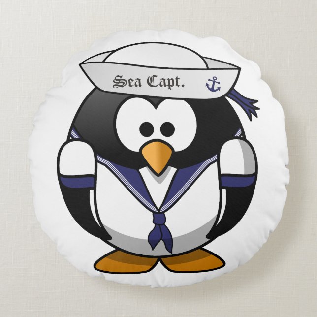 Zee Capt. Penguin Pillow Rond Kussen (Voorkant)