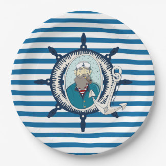 Zee Captain Blue en White Stripe Paper Borden Papieren Bordje