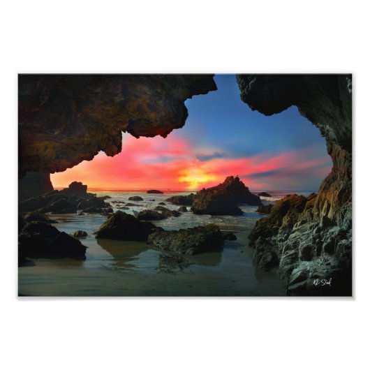 Zee Cave Sunset Leo Carrillo Beach Foto Afdruk (Voorkant)