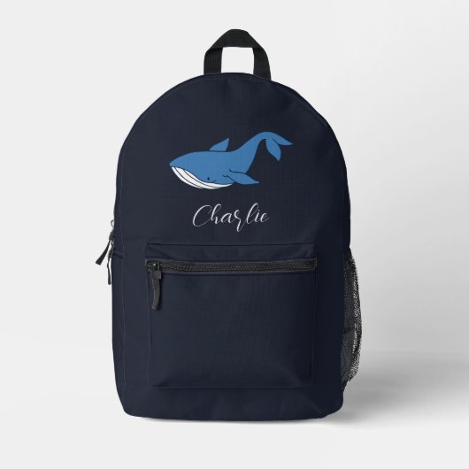 Zee Dier Blauwe Walvis Script Monogram Aangepast Bedrukte Rugzak (Voorkant)