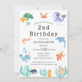 Zee Dieren Kinder 2e verjaardag Uitnodiging (Voorkant)