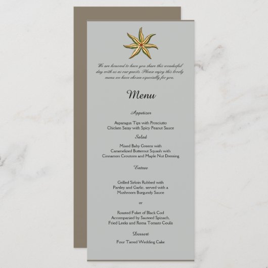 Zee Dieren Strand Bruiloft Menu (Voorkant / Achterkant)