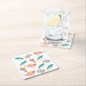 Zee dierpatroon vierkante kartonnen onderzetter (Insitu)