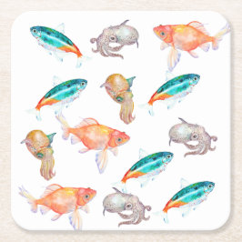 Zee dierpatroon vierkante kartonnen onderzetter