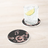 ZEE DRAGON 2 MONOGRAM roze zwart Zandsteen Onderzetter (Zijkant)