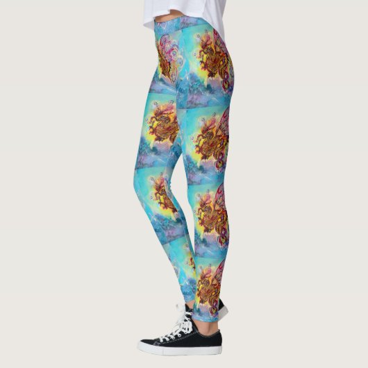 ZEE DRAGON in blauw goud geel roze fantasie Leggings (Links)