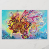 ZEE DRAGON ONDER WAVES Fantasy Pink Blue Briefpapier (Voorkant)