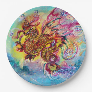 ZEE DRAGON ONDER WAVES Fantasy Pink Blue Papieren Bordje