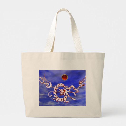ZEE DRAGON RUBY, zwart-wit rood Grote Tote Bag (Achterkant)