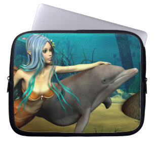 Zee-elf Zeemeermin en Dolfijn Fantasy Kunst Laptop Sleeve