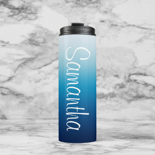 Zee en luchtblauw ombré gepersonaliseerd thermosbeker