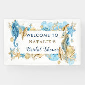 Zee en strand Blauw Goud Vrijgezellenfeest Spandoek (Horizontaal)