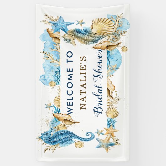 Zee en strand Blauw Goud Vrijgezellenfeest Spandoek (Verticaal)