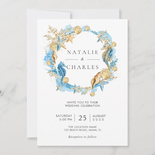 Zee en Strand Zomer Bruiloft Uitnodiging (Voorkant)
