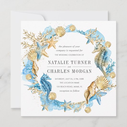 Zee en Strand Zomer Bruiloft Uitnodiging (Voorkant)