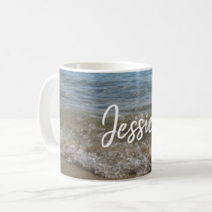 Zee- en Zand Beach Waves Persoonlijke naam Koffiemok