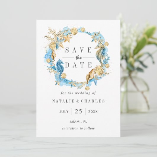 Zee en zomervakantie sparen de Datum Save The Date (Staand voorkant)