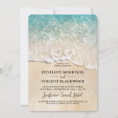 Zee Foam Hearts Beach bruiloft uitnodiging (Voorkant)