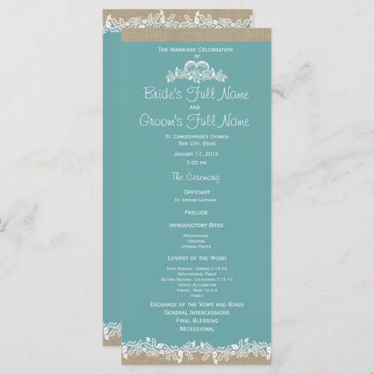 Zee Garland Aqua Trouwprogramma Programma (Voorkant / Achterkant)