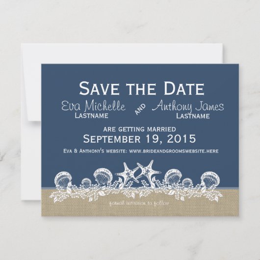 Zee Garland Navyblauw Save the Date Kaart (Voorkant)