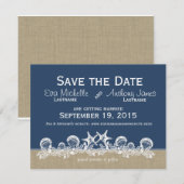 Zee Garland Navyblauw Save the Date Kaart (Voorkant / Achterkant)