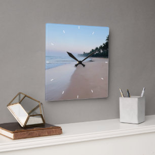 Zee Glas en Strandhout Nautisch - Blauw Blauwgroen Vierkante Klok