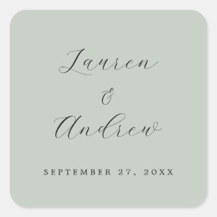 Zee Glas Groen Elegant Modern Eenvoudig Bruiloft Vierkante Sticker