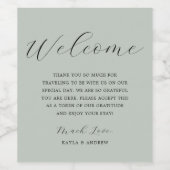 Zee Glas Groen Script Elegant Modern Wedding Wijn Etiket (Enkel label)