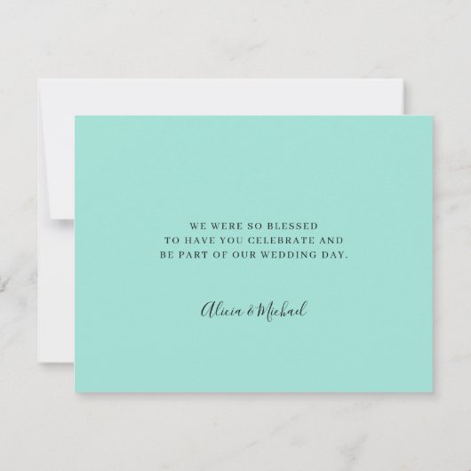 Zee glas groene bruiloft elegant script bedankkaart (Achterkant)