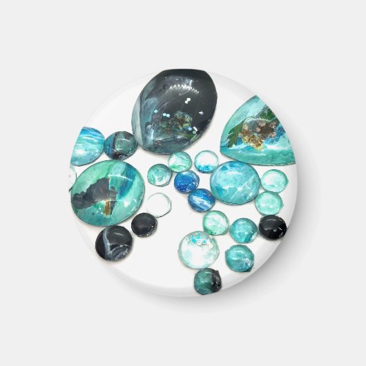 Zee glas kleurt bloemen en bling magneet (Voorkant)