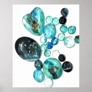 Zee glas kleurt bloemen en bling poster