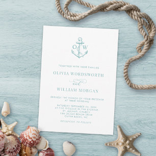 Zee Glass Blue Nautical Anchor Monogram Weddenscha Kaart