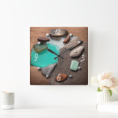 Zee Glass Ocean Stones Driftwood Square Wall Cloc Vierkante Klok (Huis)