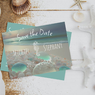 Zee Glass Seahorse   Beach Save the Date Briefkaart