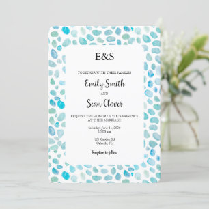 Zee Glass Wedding Monogram Blue Stripe Invitation Kaart