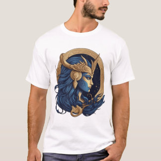 Zee Goddess – Blauw en Goud Elegant Ontwerp T-shirt