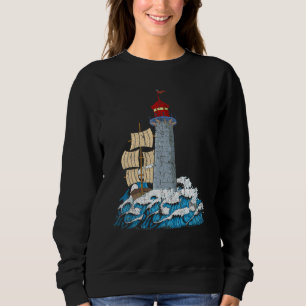 Zee Golven Oceaan Zeilboot Nautilus Zeilen Vuurtor Trui