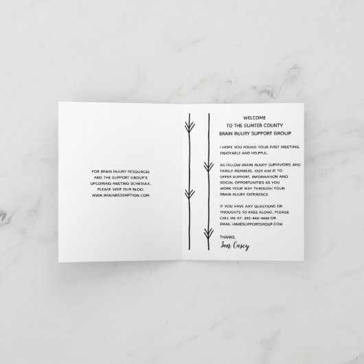 Zee Green Brain Injury Support Group Welkom Bedankkaart (Binnen)