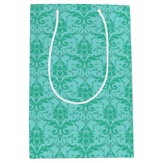 Zee Green Damask Print Gift Bag Medium Cadeauzakje (Voorkant)