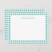 Zee Green Gingham Check Personal Stationery Kaart (Voorkant / Achterkant)