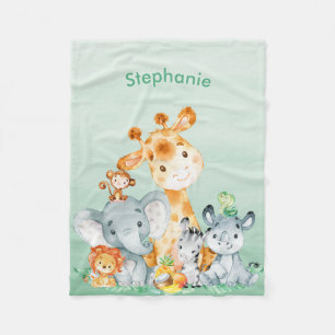Zee Green Waterverf Cute Safari Oerwoud Animals Fleece Deken