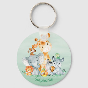 Zee Green Waterverf Cute Safari Oerwoud Animals Sleutelhanger