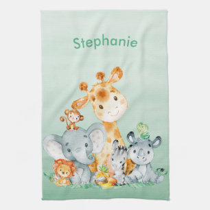 Zee Green Waterverf Cute Safari Oerwoud Animals Theedoek