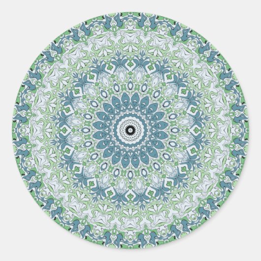 Zee Groen en Blauw Kust Mandala Patroon Ronde Sticker (Voorkant)