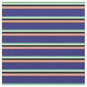 Zee groen, geel, zwart, donkerzalm en blauw stof