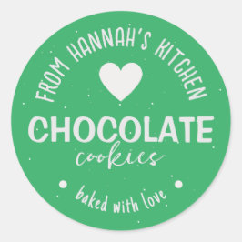 Zee Groen Glitter Achtergrond Gebakken Met Liefde Ronde Sticker