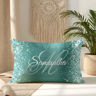 Zee Groen Glitter Aqua Teal Folie Fantasie Monogra Kussen