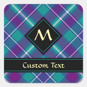 Zee Groen, Paars en blauw Tartan Vierkante Sticker