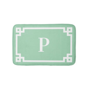 Zee groene en witte Griekse sleutel frame monogram Badmat