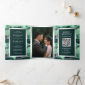 Zee Groene Glitter Agate Marble QR Code Weddenscha Drieluik Uitnodiging (Binnen)
